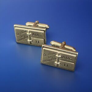 Vintage Signed SWANK Mens Silver-tone Cufflinks A Date To Remember August 11